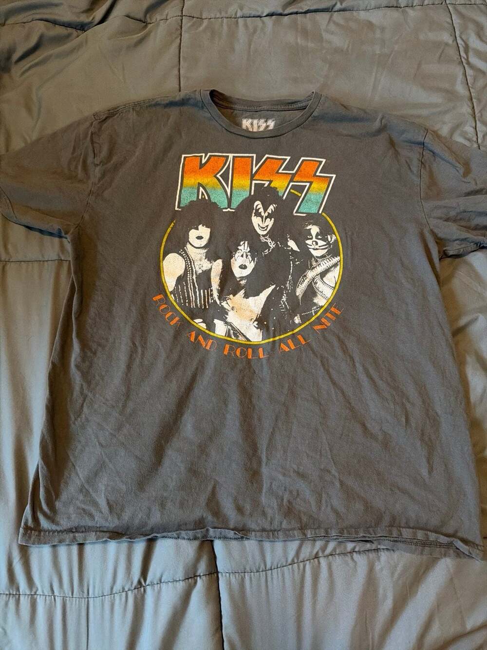 KISS Rock and Roll All Nite Graphic Shirt Men’s 2XL Gray Official 2022 Band Tee